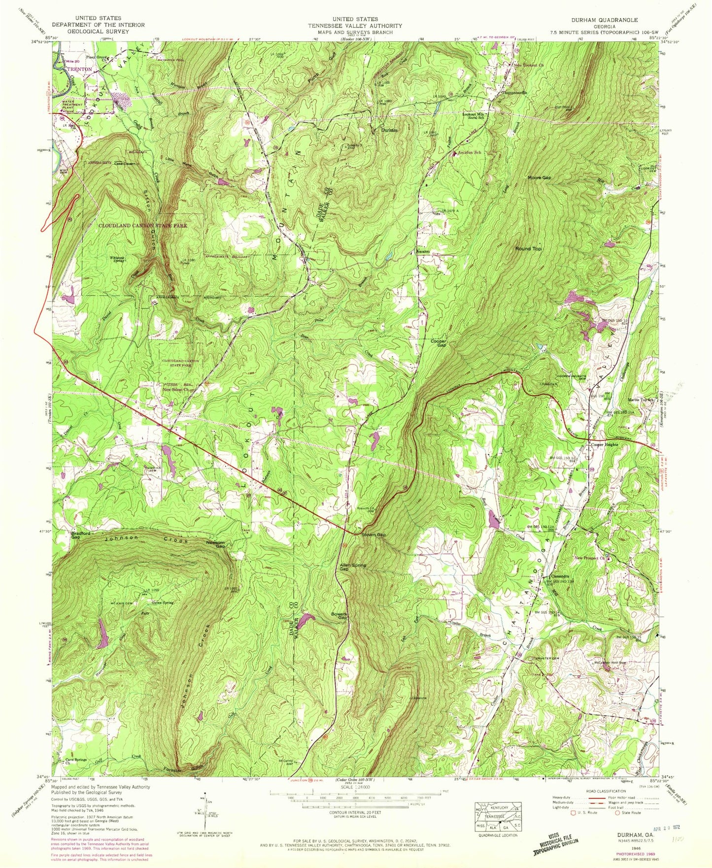 Classic USGS Durham Georgia 7.5'x7.5' Topo Map Image