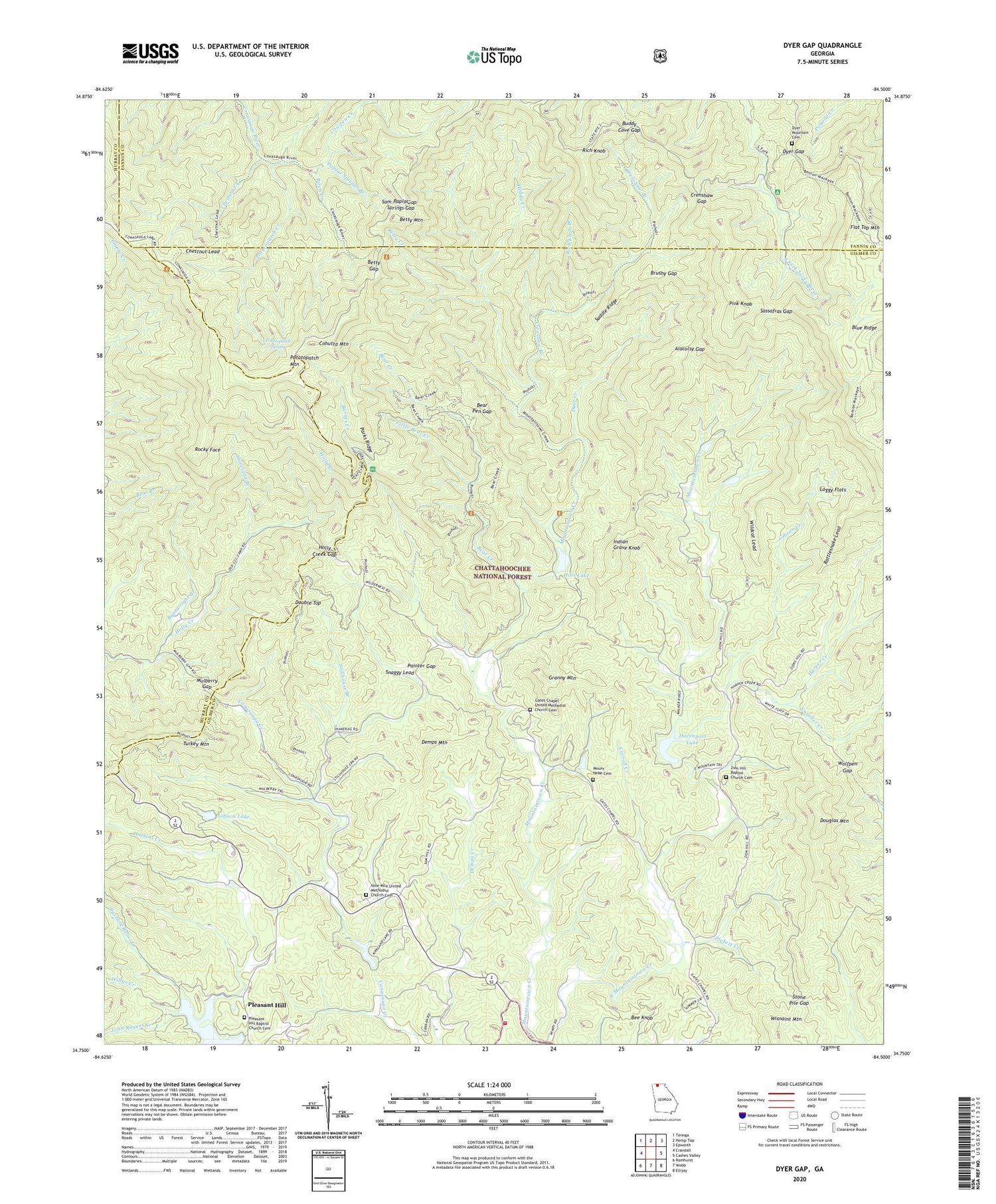 Dyer Gap Georgia US Topo Map Image