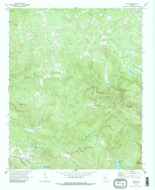 Classic USGS Dyke Georgia 7.5'x7.5' Topo Map Image