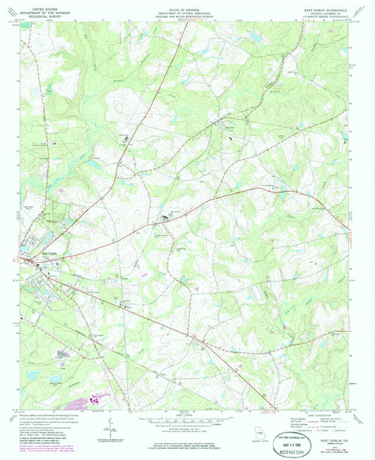 Classic USGS East Dublin Georgia 7.5'x7.5' Topo Map Image