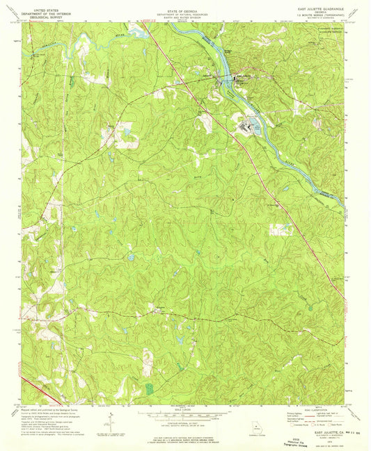 Classic USGS East Juliette Georgia 7.5'x7.5' Topo Map Image