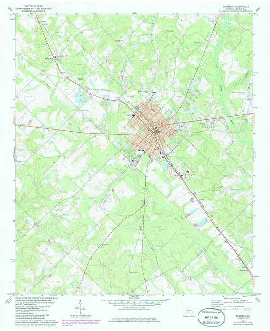 Classic USGS Eastman Georgia 7.5'x7.5' Topo Map Image
