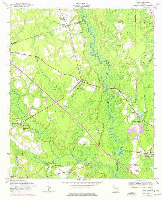 Classic USGS Eden Georgia 7.5'x7.5' Topo Map Image