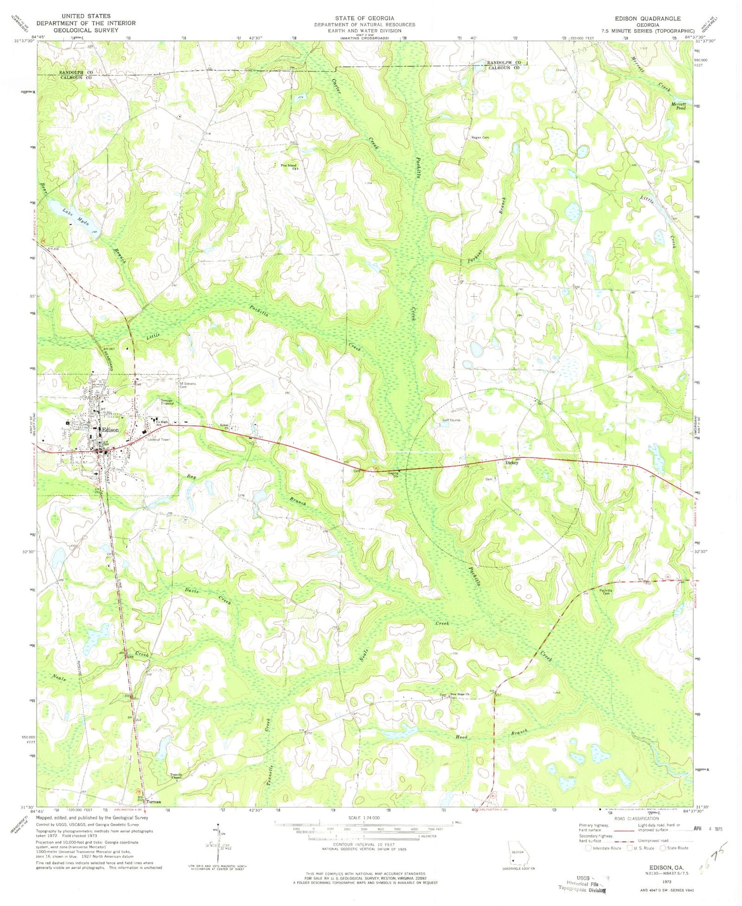 Classic USGS Edison Georgia 7.5'x7.5' Topo Map Image