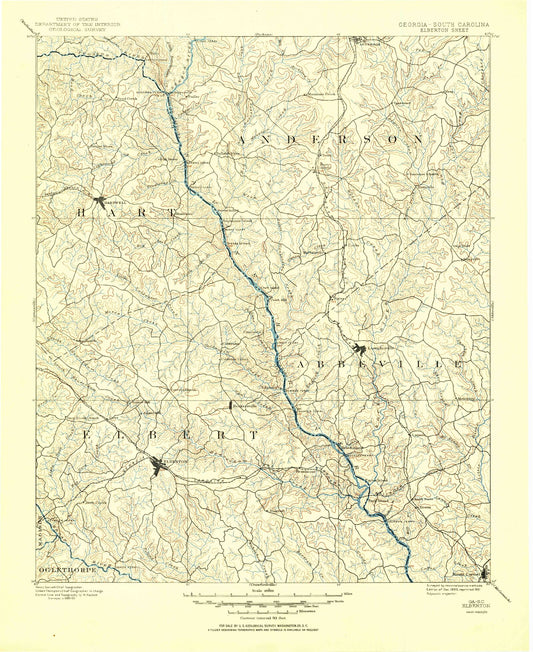 Historic 1893 Elberton Georgia 30'x30' Topo Map Image
