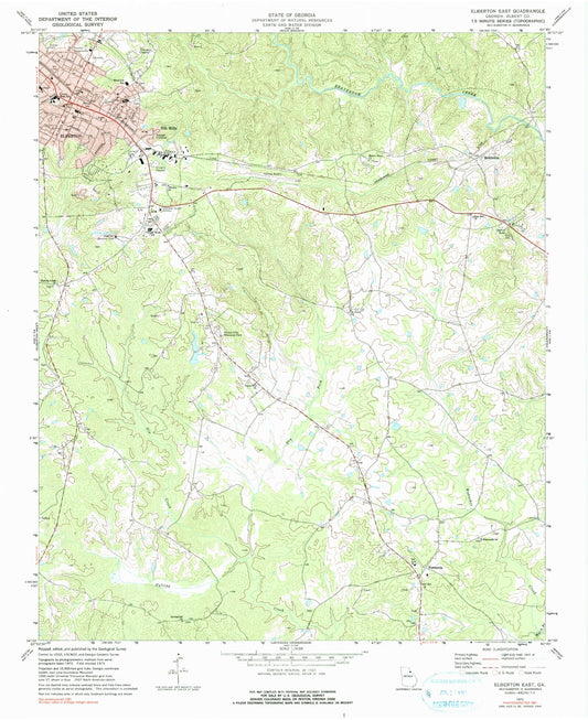 Classic USGS Elberton East Georgia 7.5'x7.5' Topo Map Image
