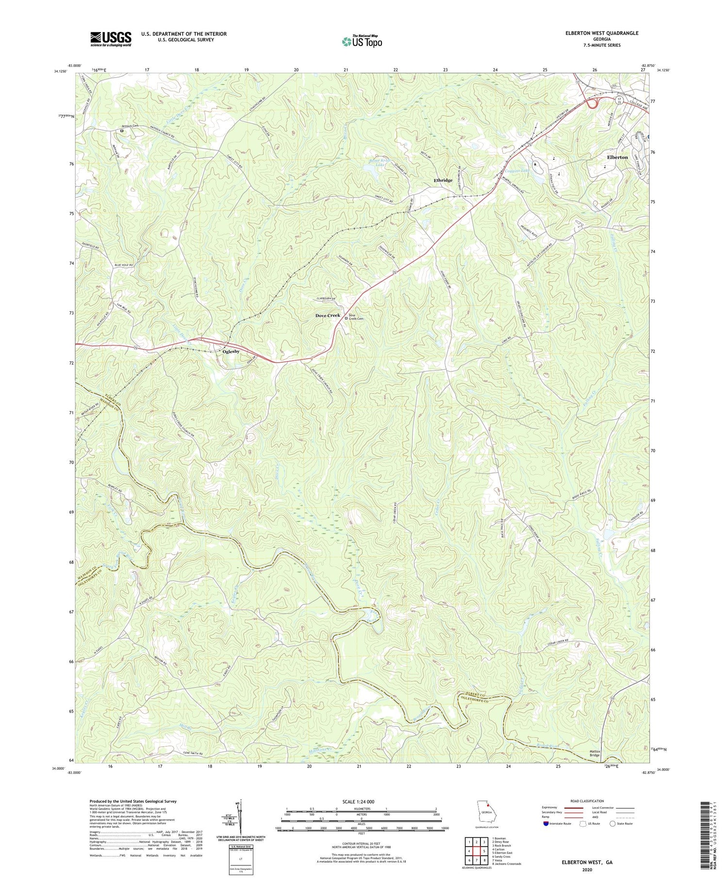 Elberton West Georgia US Topo Map Image