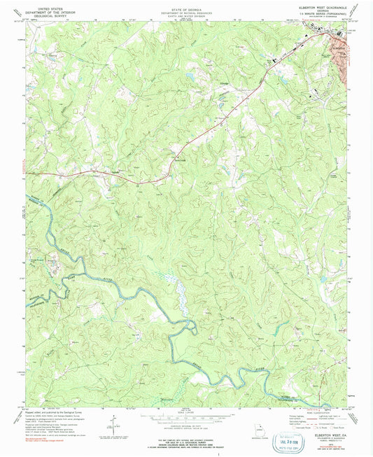 Classic USGS Elberton West Georgia 7.5'x7.5' Topo Map Image