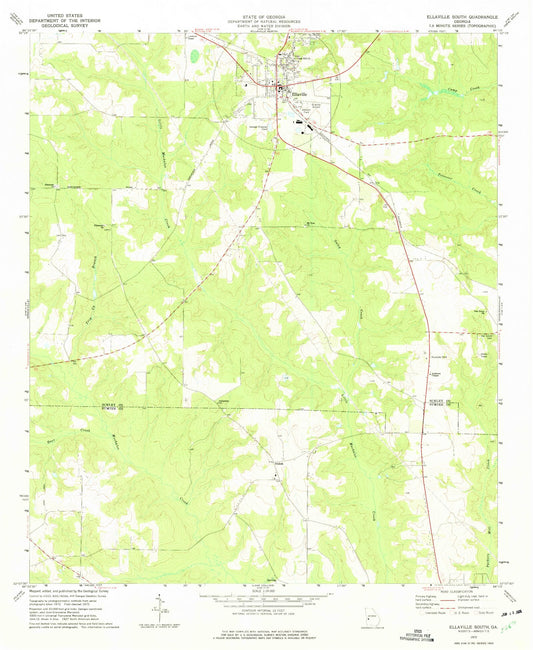 Classic USGS Ellaville South Georgia 7.5'x7.5' Topo Map Image