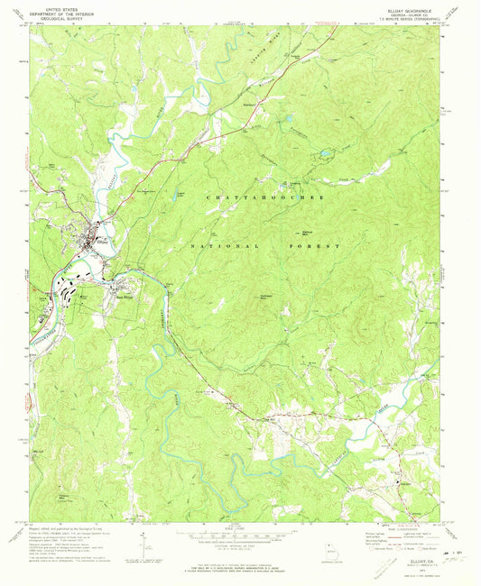 Classic USGS Ellijay Georgia 7.5'x7.5' Topo Map Image