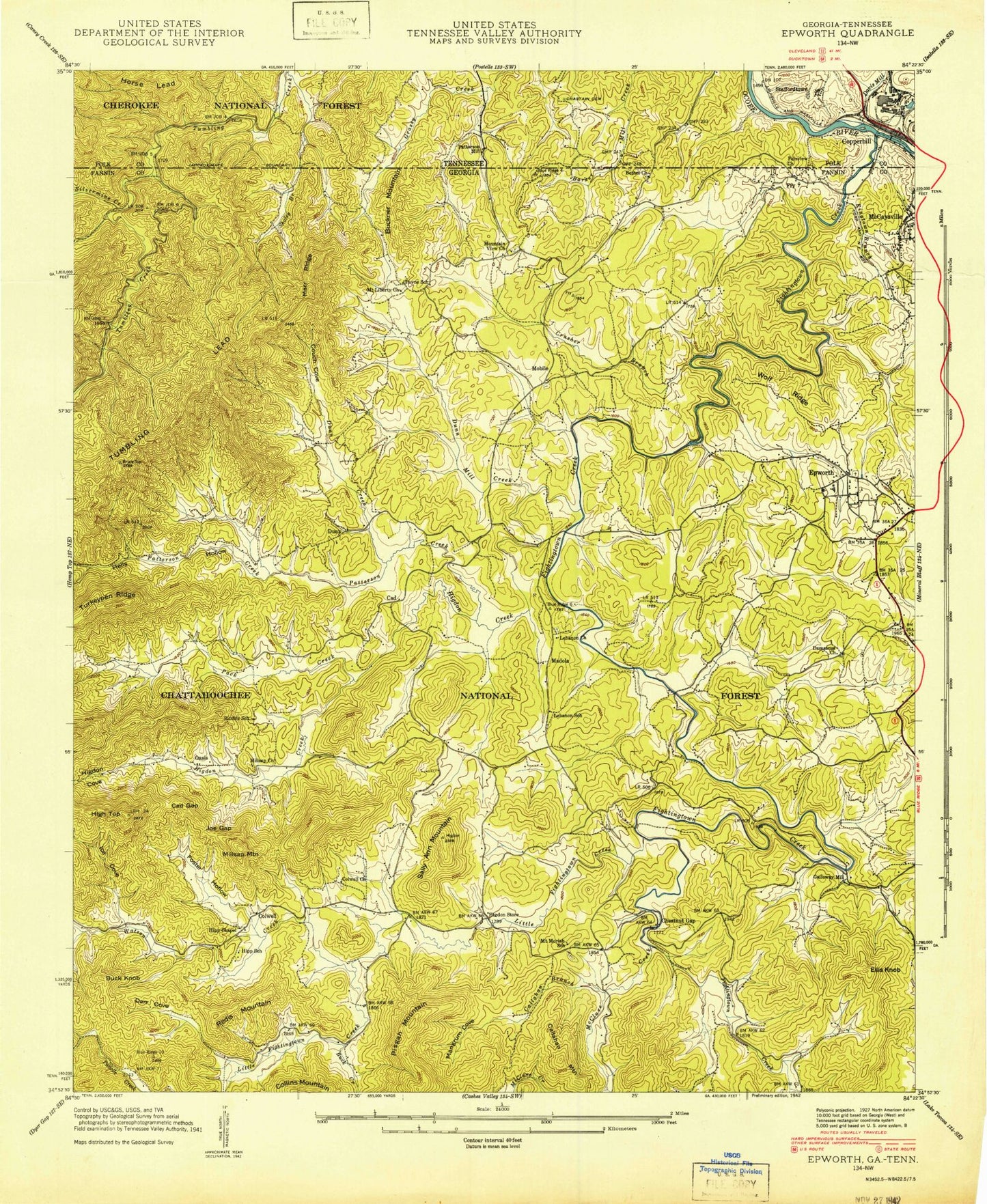 Classic USGS Epworth Georgia 7.5'x7.5' Topo Map Image