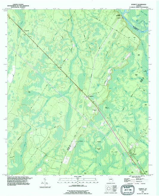 Classic USGS Everett Georgia 7.5'x7.5' Topo Map Image