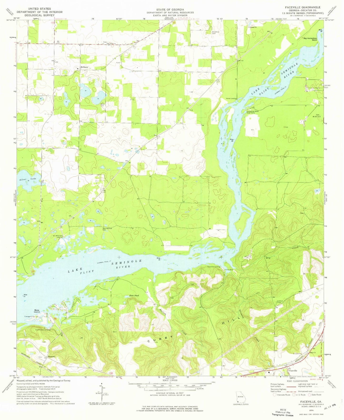Classic USGS Faceville Georgia 7.5'x7.5' Topo Map Image