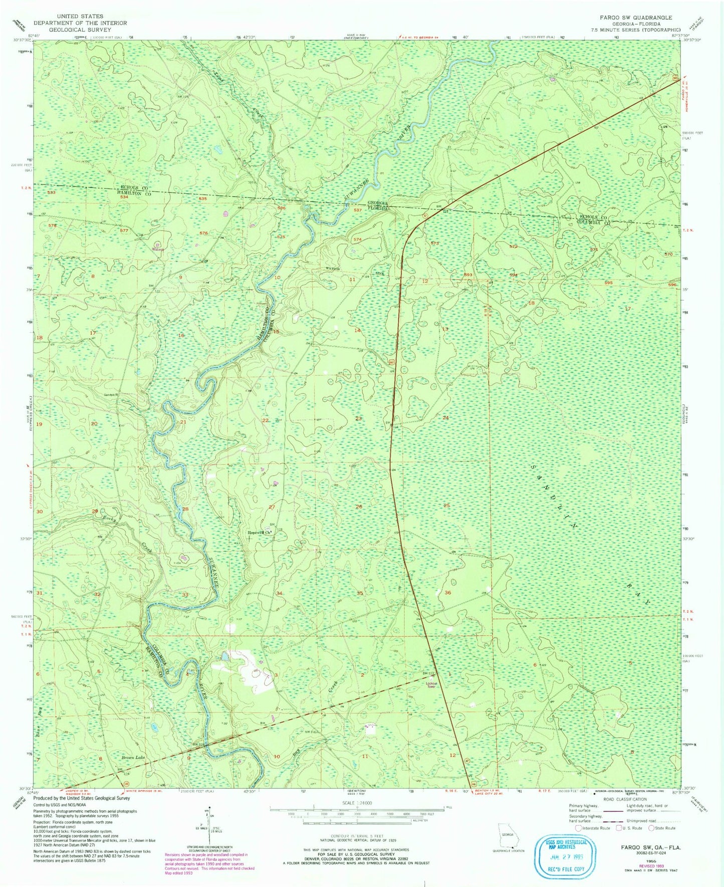 Classic USGS Fargo SW Florida 7.5'x7.5' Topo Map Image