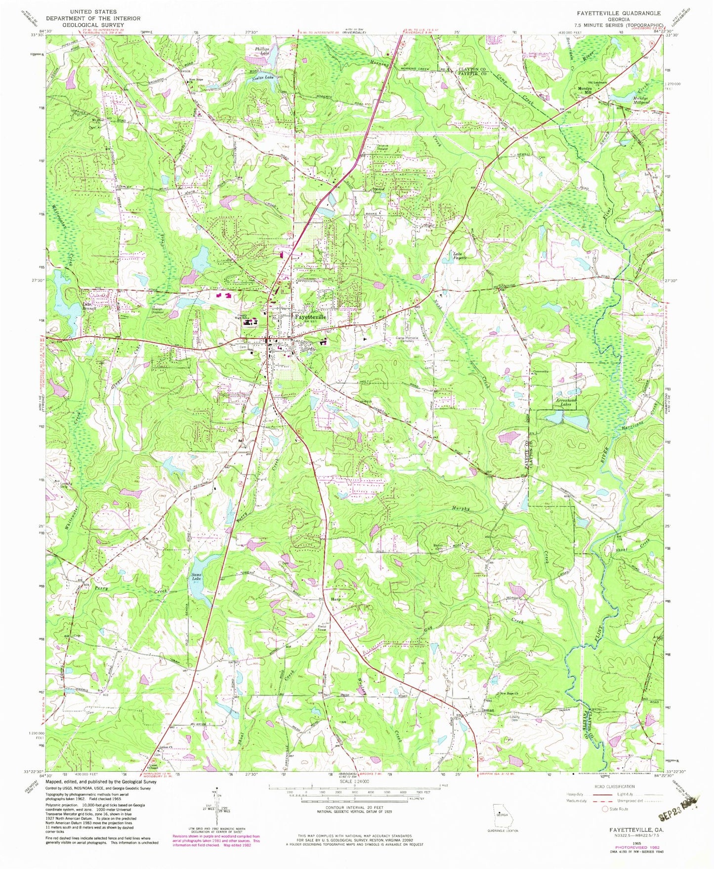 Classic USGS Fayetteville Georgia 7.5'x7.5' Topo Map Image