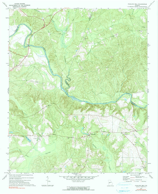 Classic USGS Fickling Mill Georgia 7.5'x7.5' Topo Map Image