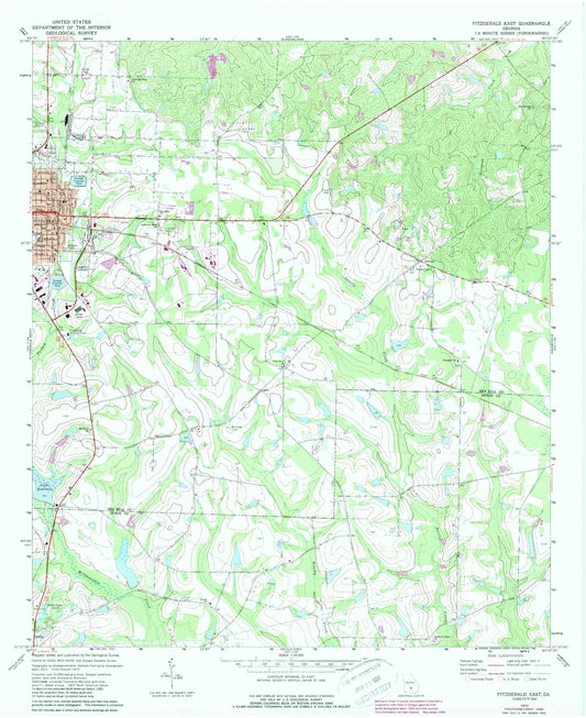 Classic USGS Fitzgerald East Georgia 7.5'x7.5' Topo Map Image