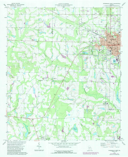 Classic USGS Fitzgerald West Georgia 7.5'x7.5' Topo Map Image