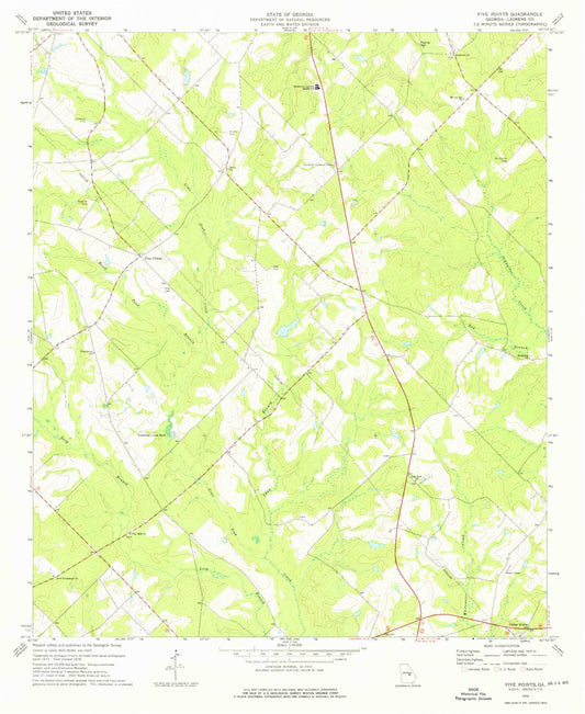 Classic USGS Five Points Georgia 7.5'x7.5' Topo Map Image