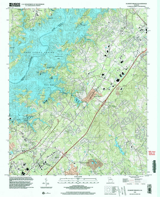 Classic USGS Flowery Branch Georgia 7.5'x7.5' Topo Map Image