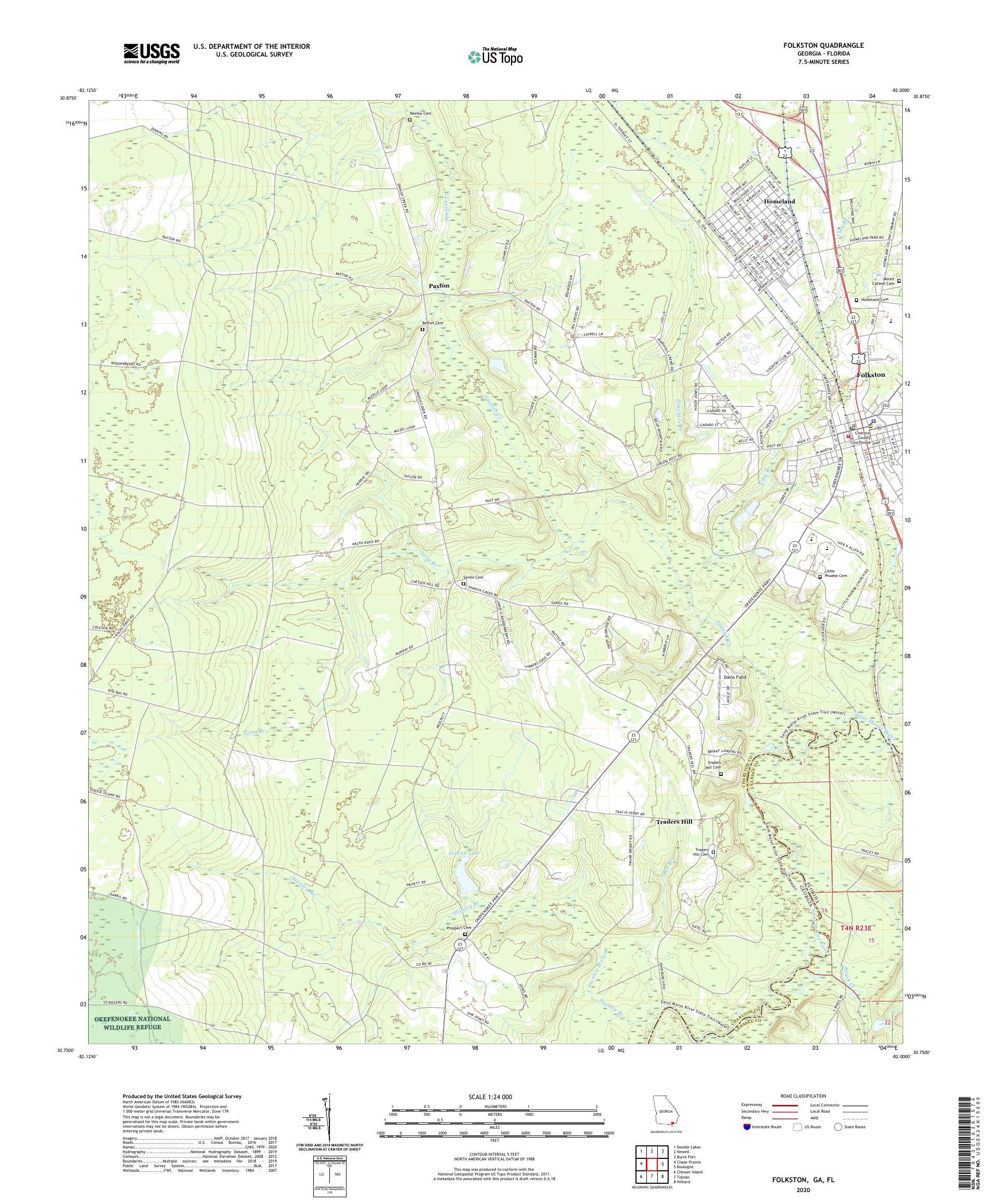 Folkston Georgia US Topo Map – MyTopo Map Store