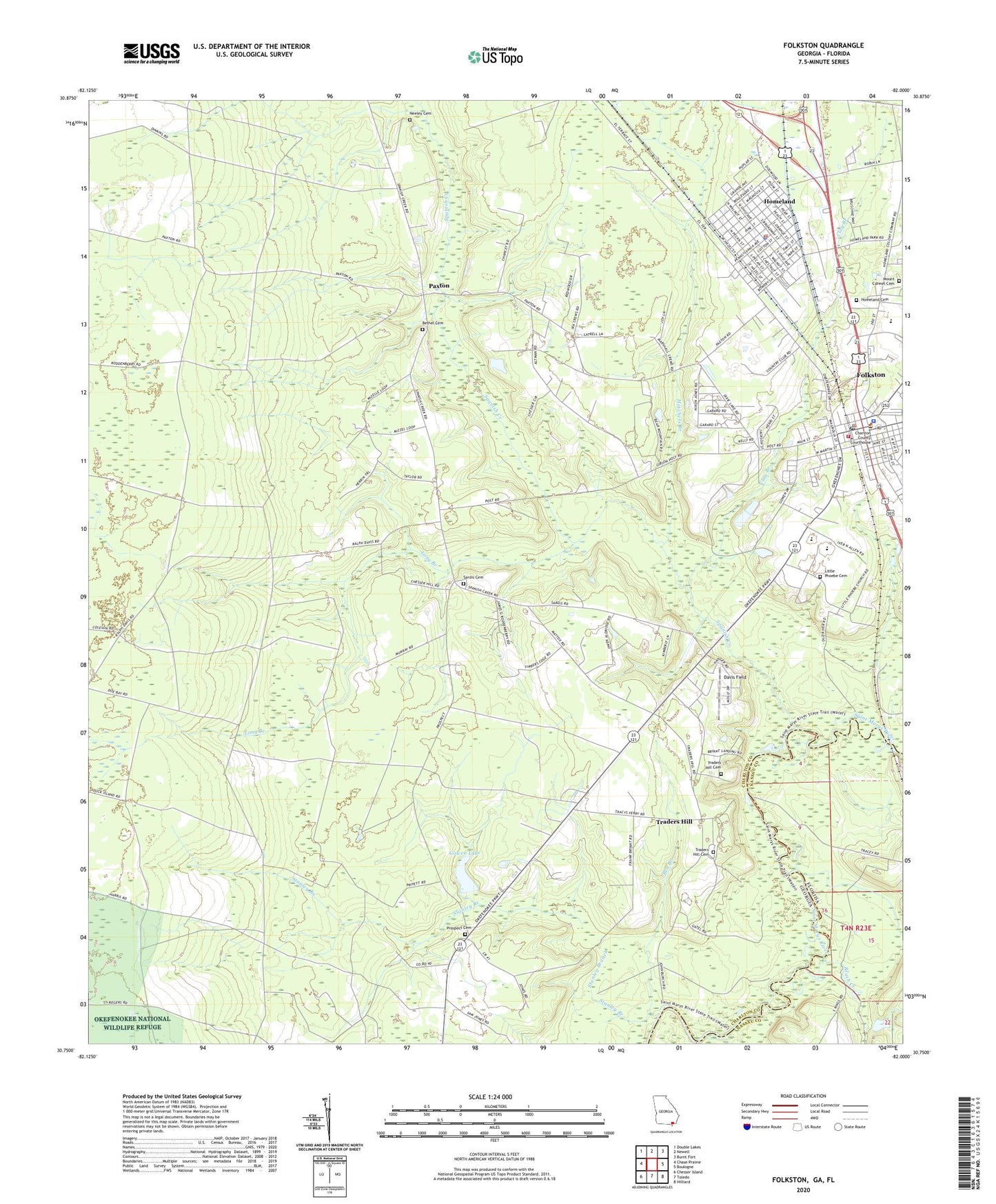 Folkston Georgia US Topo Map Image