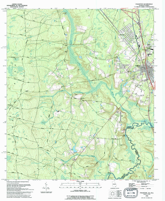 Classic USGS Folkston Georgia 7.5'x7.5' Topo Map Image