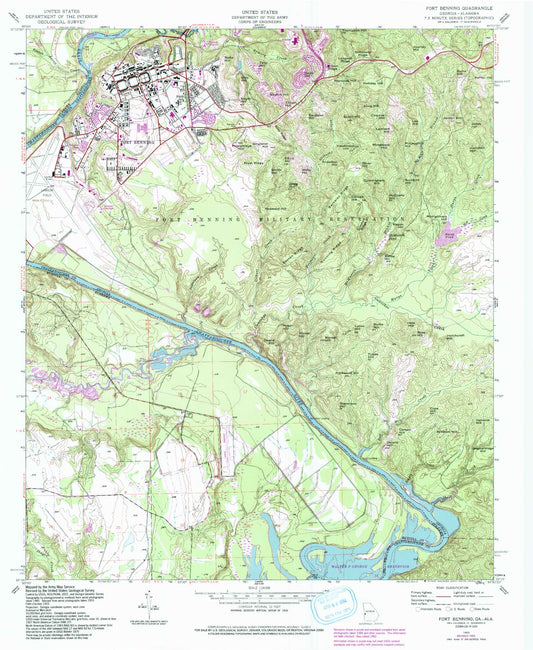 Classic USGS Fort Benning Georgia 7.5'x7.5' Topo Map Image