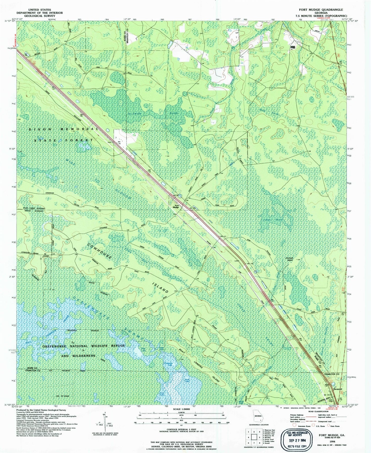Classic USGS Fort Mudge Georgia 7.5'x7.5' Topo Map Image