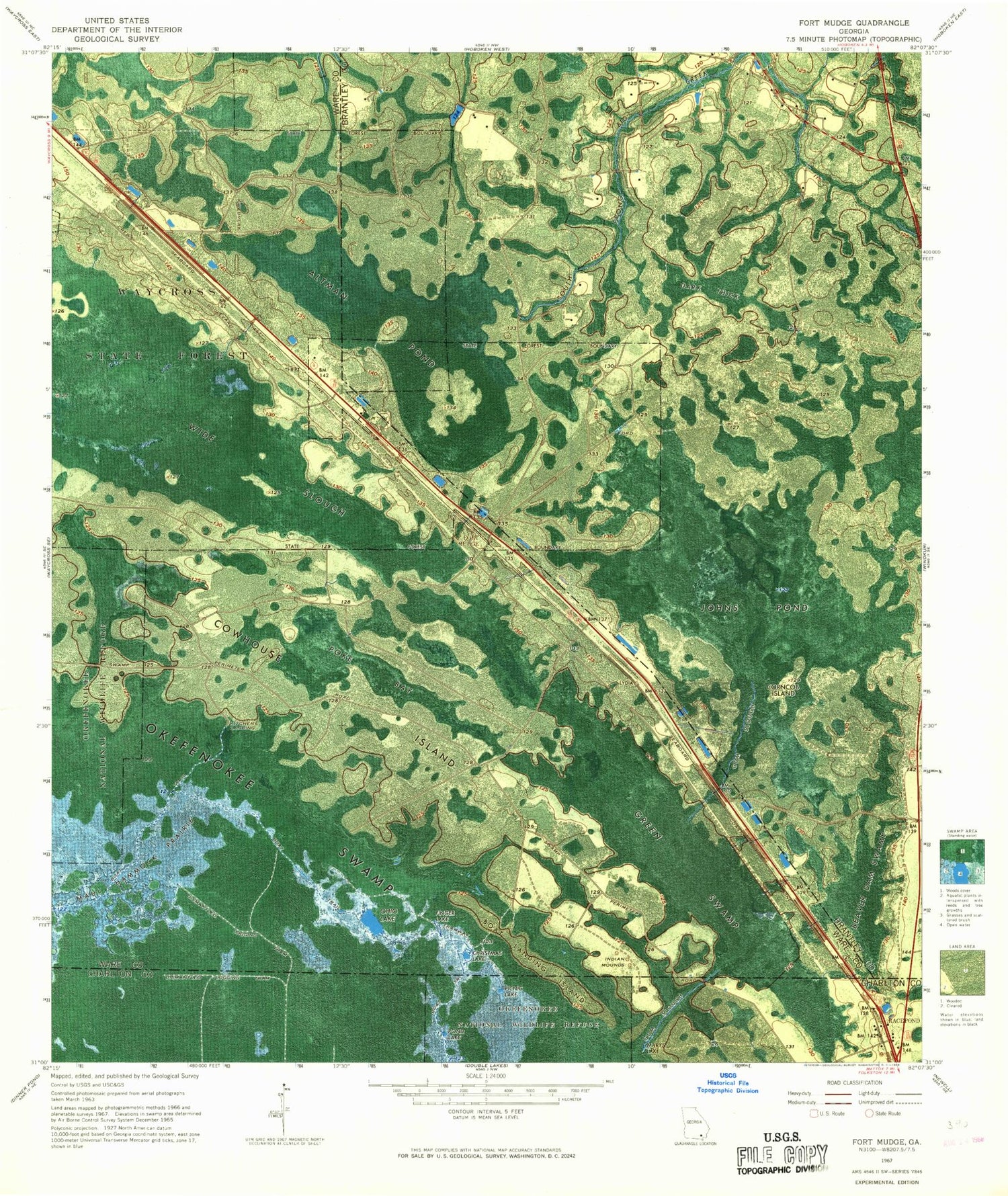Classic USGS Fort Mudge Georgia 7.5'x7.5' Topo Map Image