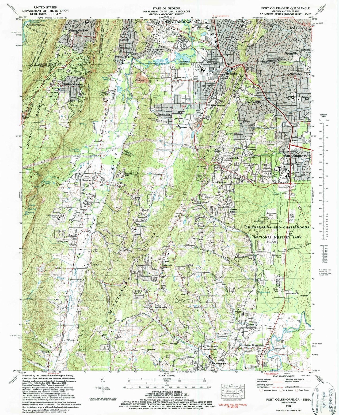 Classic USGS Fort Oglethorpe Georgia 7.5'x7.5' Topo Map Image