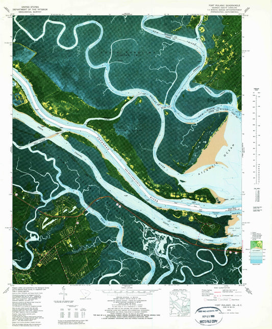 Classic USGS Fort Pulaski Georgia 7.5'x7.5' Topo Map Image