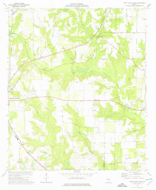 Classic USGS Fort Valley East Georgia 7.5'x7.5' Topo Map Image