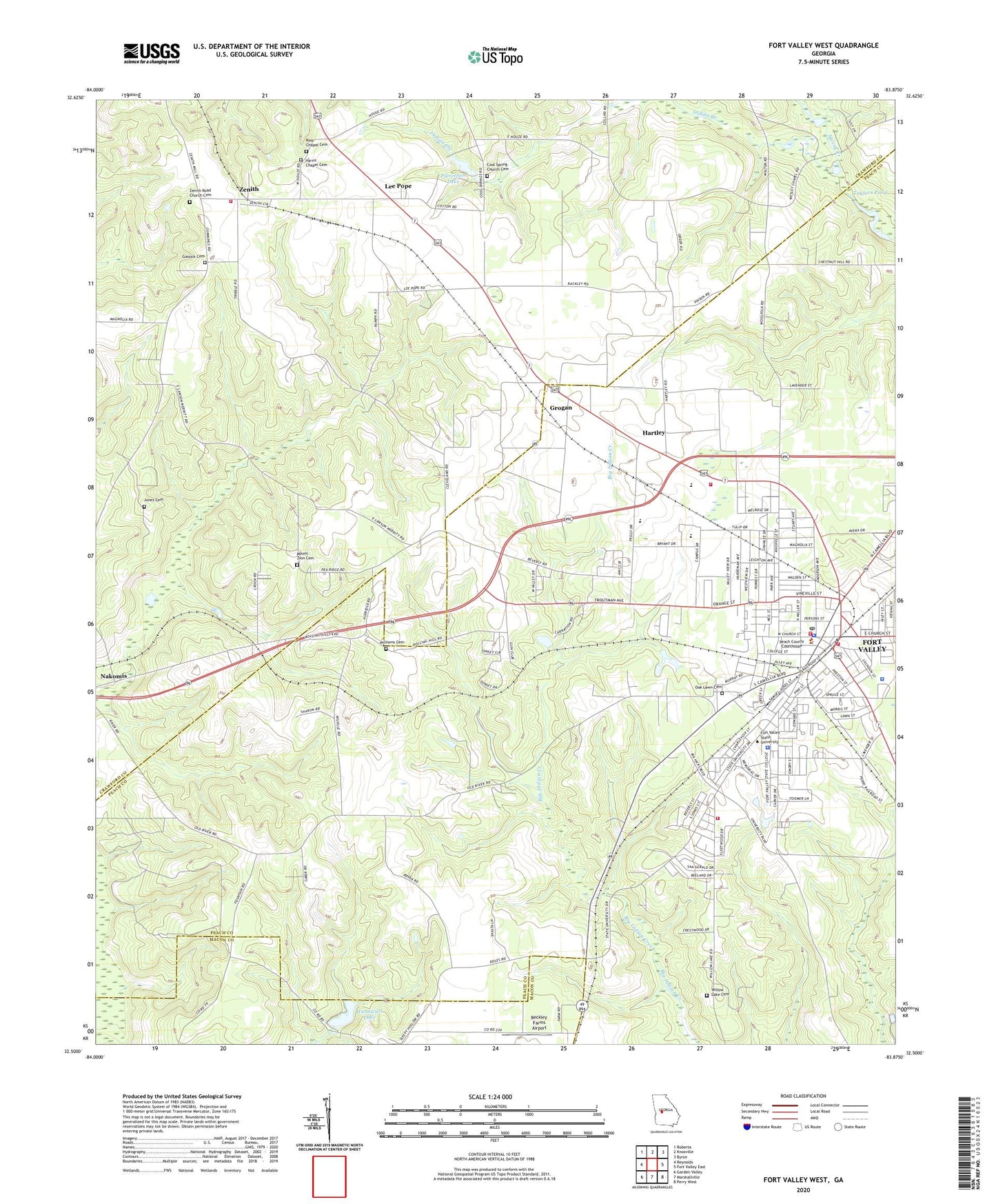 Fort Valley West Georgia US Topo Map Image