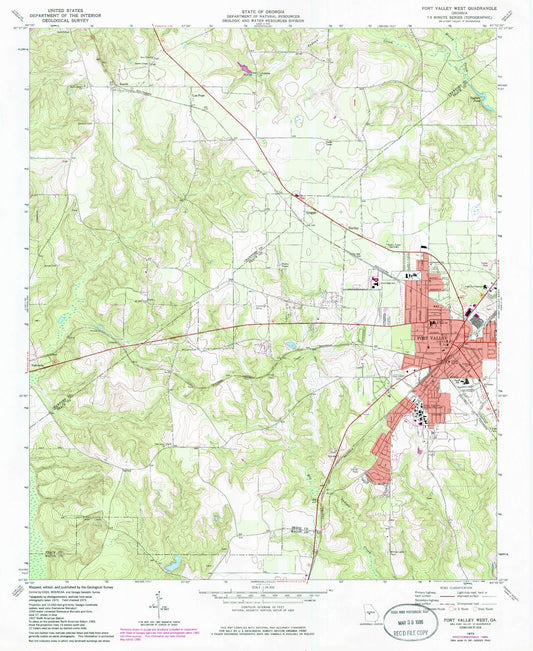 Classic USGS Fort Valley West Georgia 7.5'x7.5' Topo Map Image