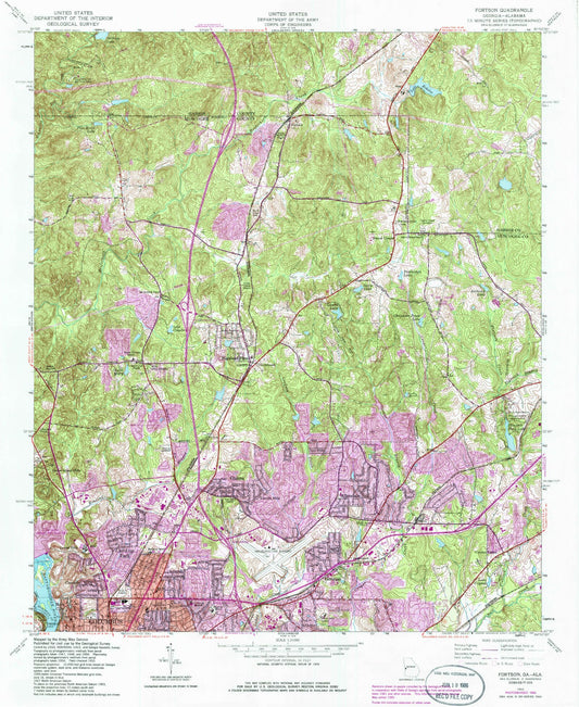 Classic USGS Fortson Georgia 7.5'x7.5' Topo Map Image