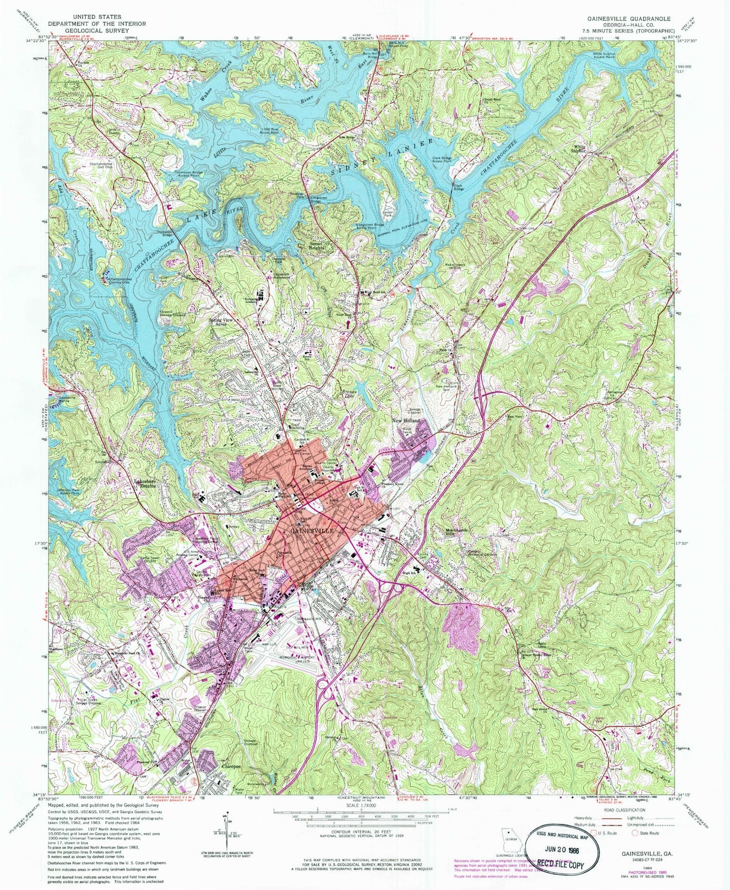 Classic USGS Gainesville Georgia 7.5'x7.5' Topo Map Image