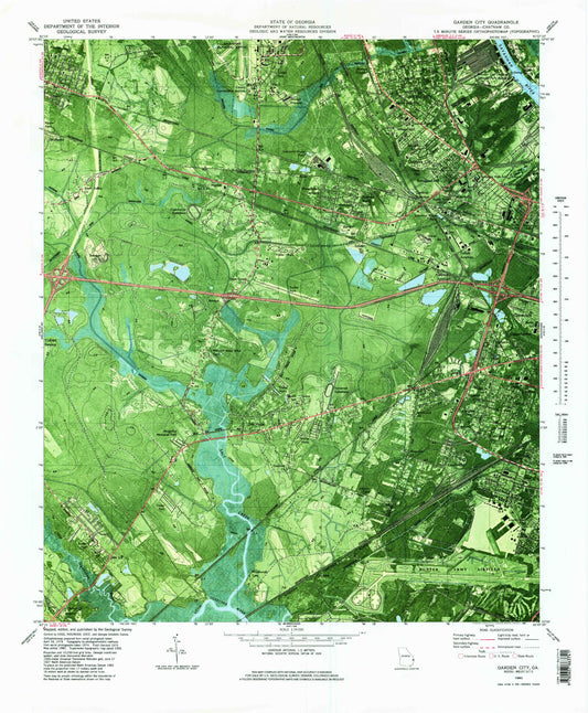 Classic USGS Garden City Georgia 7.5'x7.5' Topo Map Image