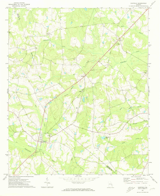 Classic USGS Garfield Georgia 7.5'x7.5' Topo Map Image