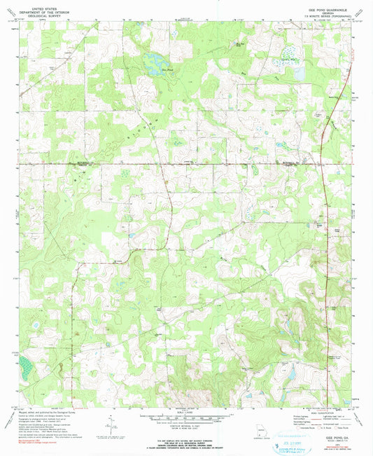 Classic USGS Gee Pond Georgia 7.5'x7.5' Topo Map Image
