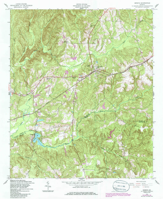 Classic USGS Geneva Georgia 7.5'x7.5' Topo Map Image