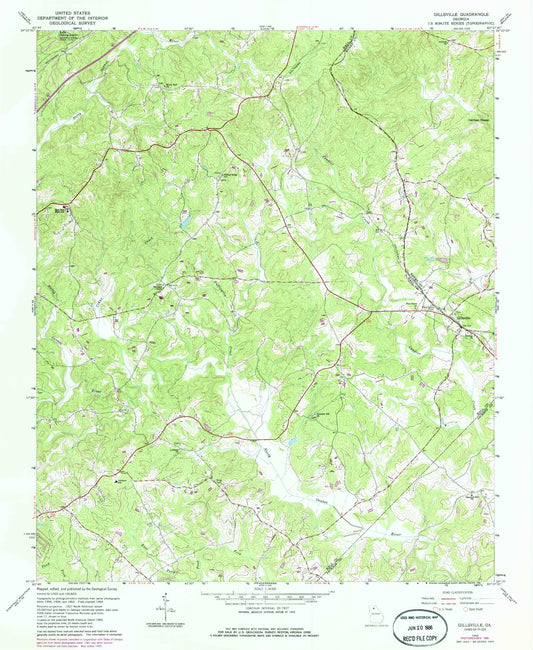 Classic USGS Gillsville Georgia 7.5'x7.5' Topo Map Image