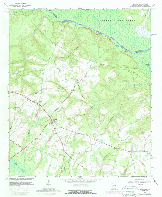 Classic USGS Girard Georgia 7.5'x7.5' Topo Map Image