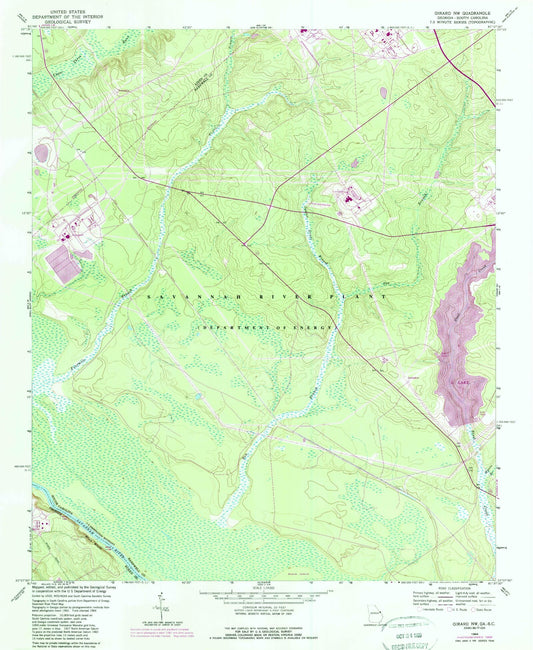 Classic USGS Girard NW South Carolina 7.5'x7.5' Topo Map Image