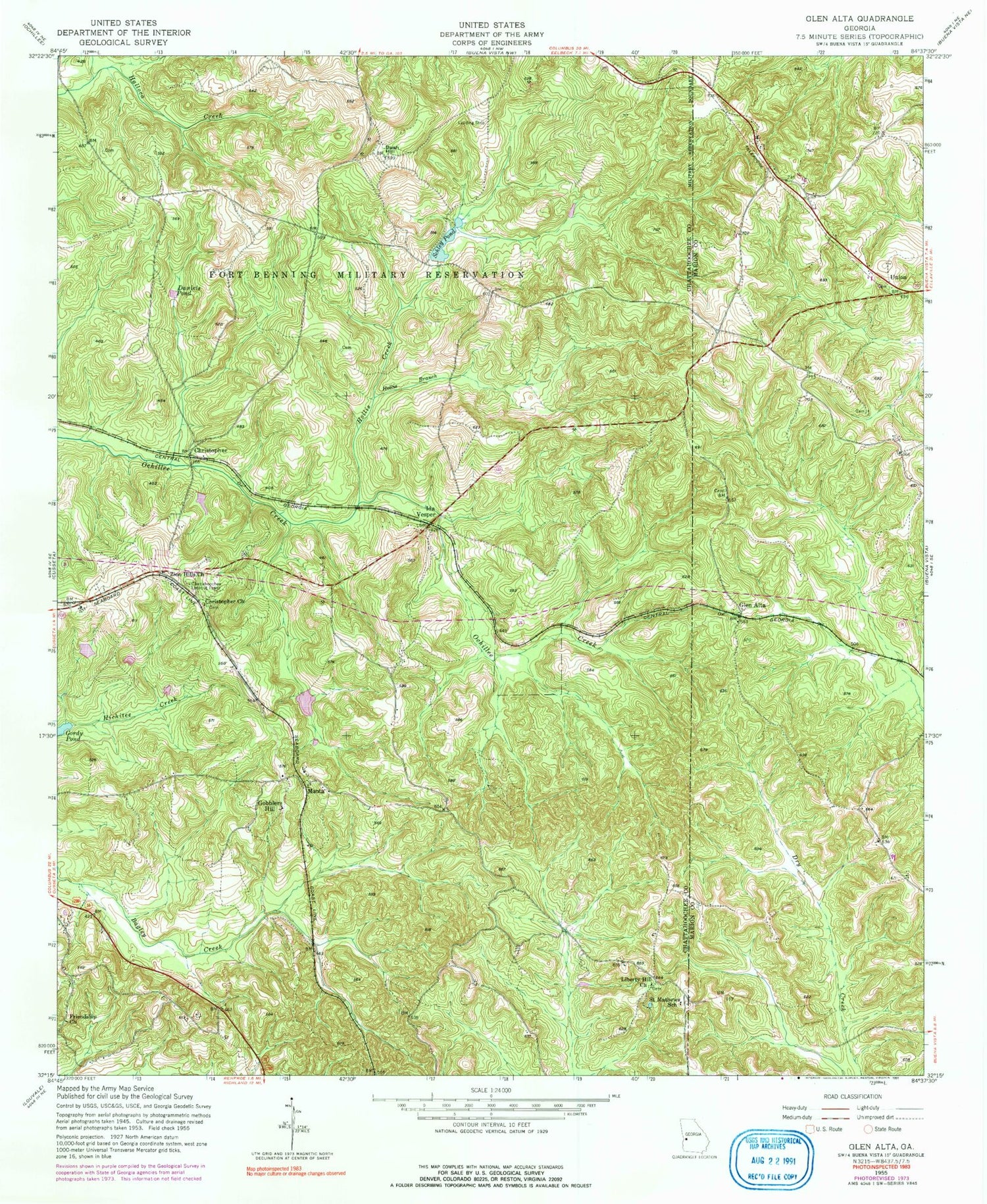 Classic USGS Glen Alta Georgia 7.5'x7.5' Topo Map Image