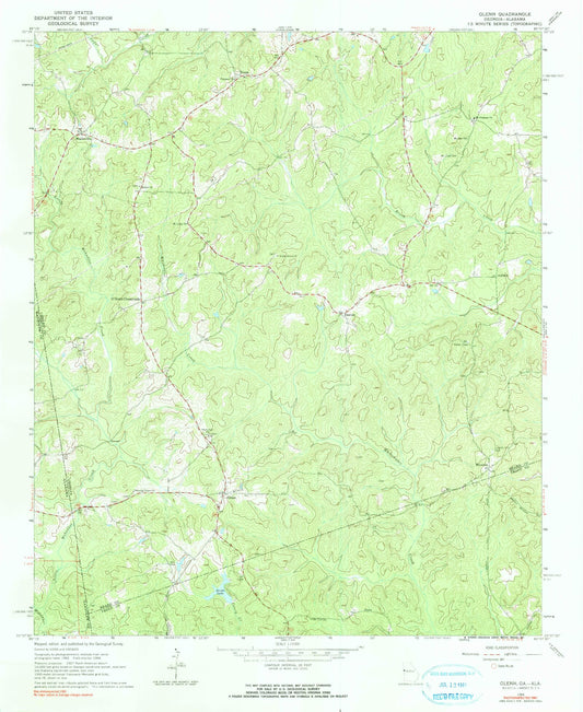 Classic USGS Glenn Georgia 7.5'x7.5' Topo Map Image