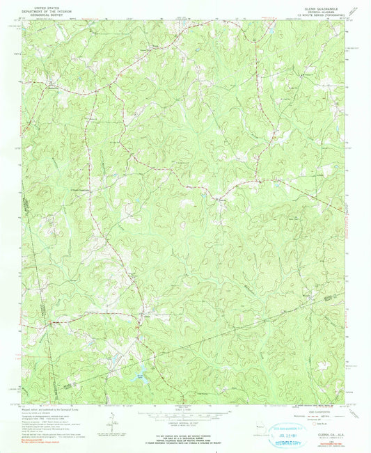 Classic USGS Glenn Georgia 7.5'x7.5' Topo Map Image