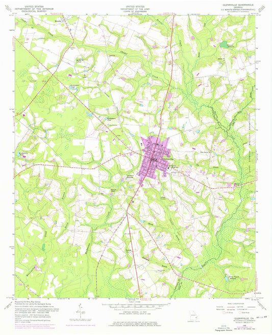 Classic USGS Glennville Georgia 7.5'x7.5' Topo Map Image