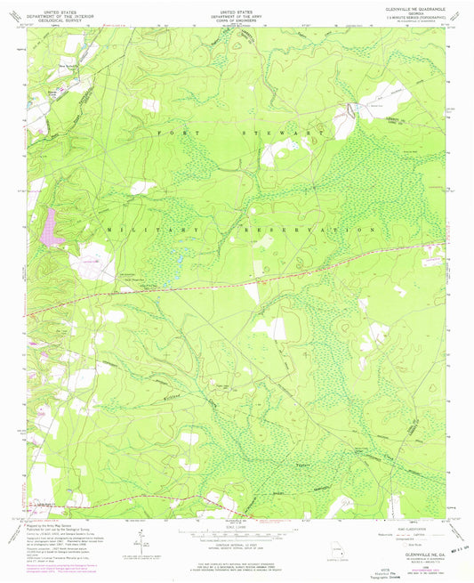 Classic USGS Glennville NE Georgia 7.5'x7.5' Topo Map Image