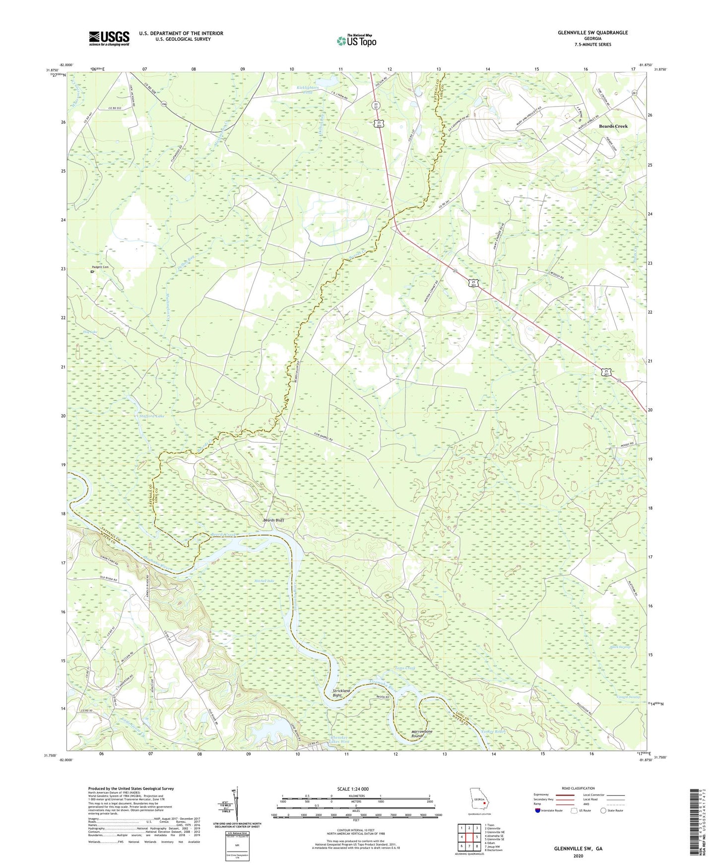 Glennville SW Georgia US Topo Map Image
